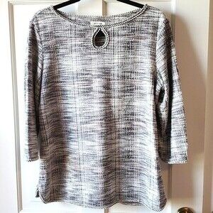 MAX STUDIO KNIT TEXTURED BLACK WHITE KEYHOLE TOP SIZE LARGE